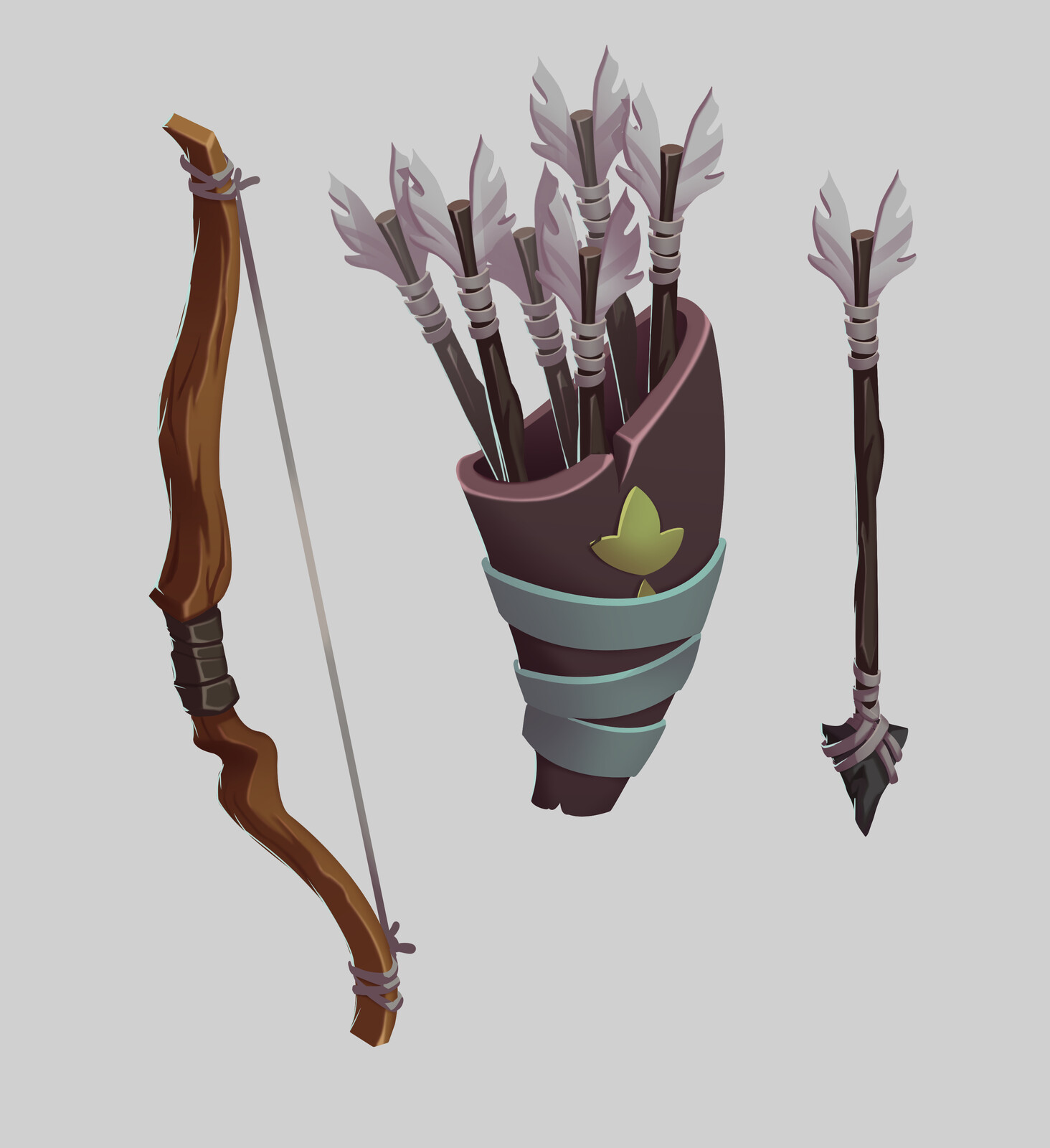 here are some props
of a bow and arrow that the character uses for his hunts