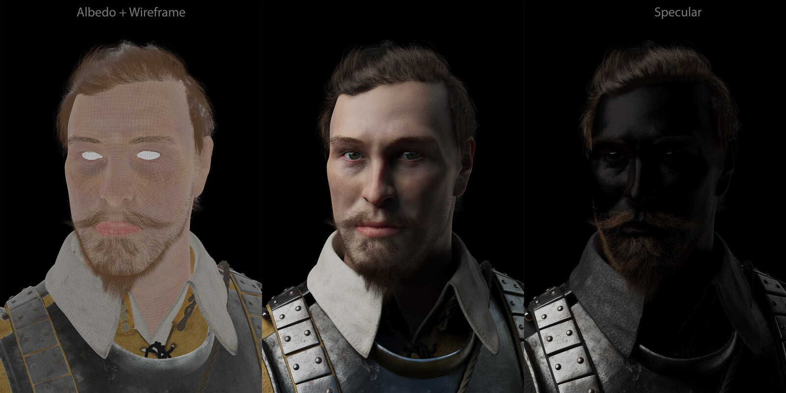 Tertiary detail and color were painted by hand in Substance 3D Painter with general brushes and alphas in procedural PBR workflow.