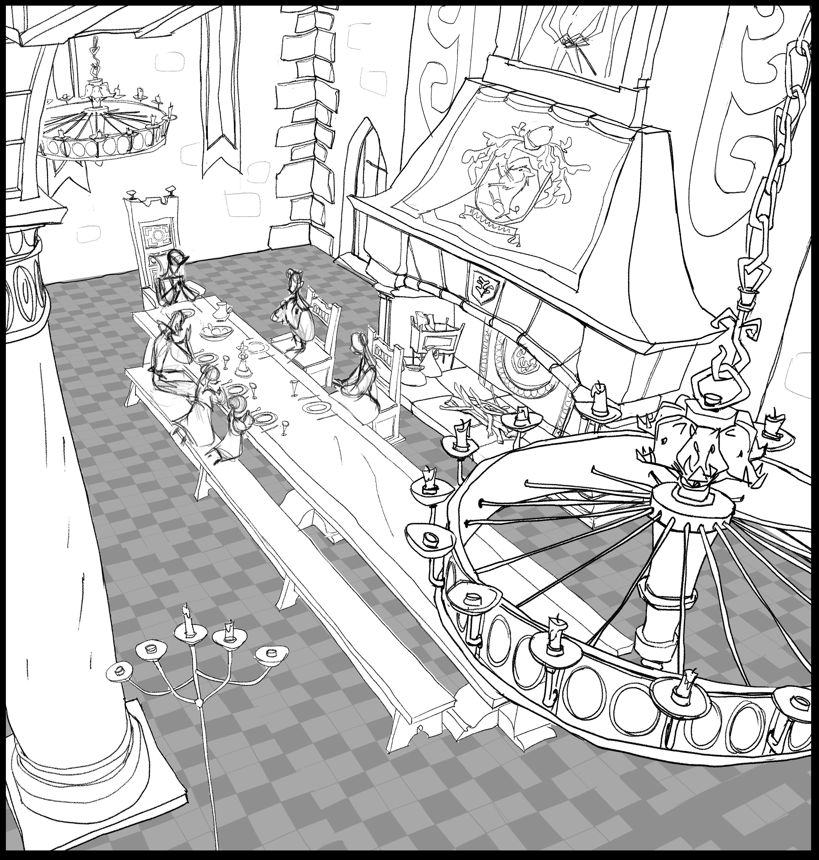 early exploration of composition and line treatment