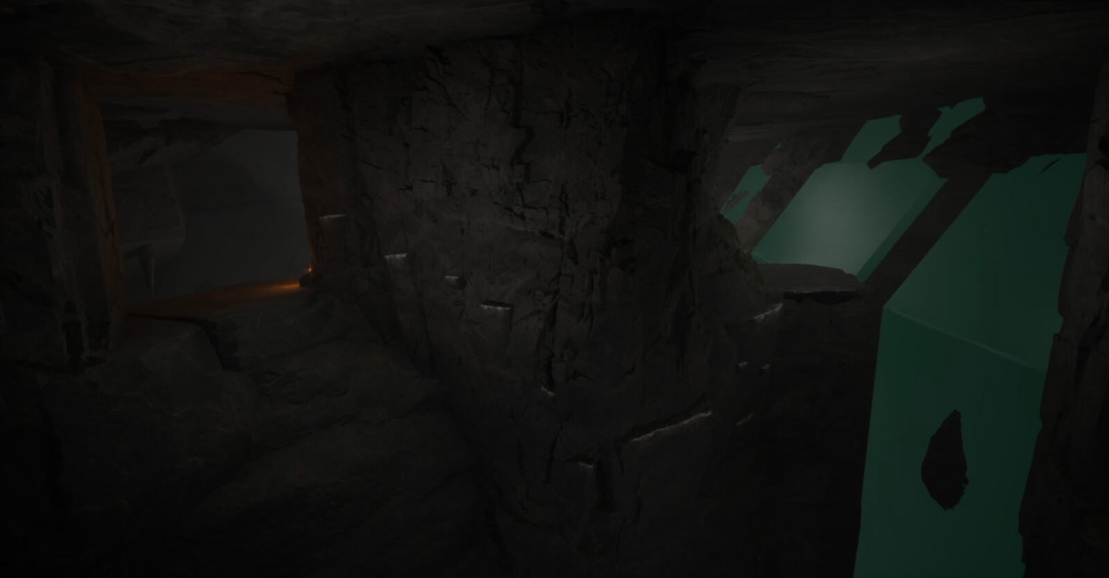 My main goal was to give a bit of freedom in which way to choose/which ledge to use. The area with the torch is for players to have a look at the different options and choose one.