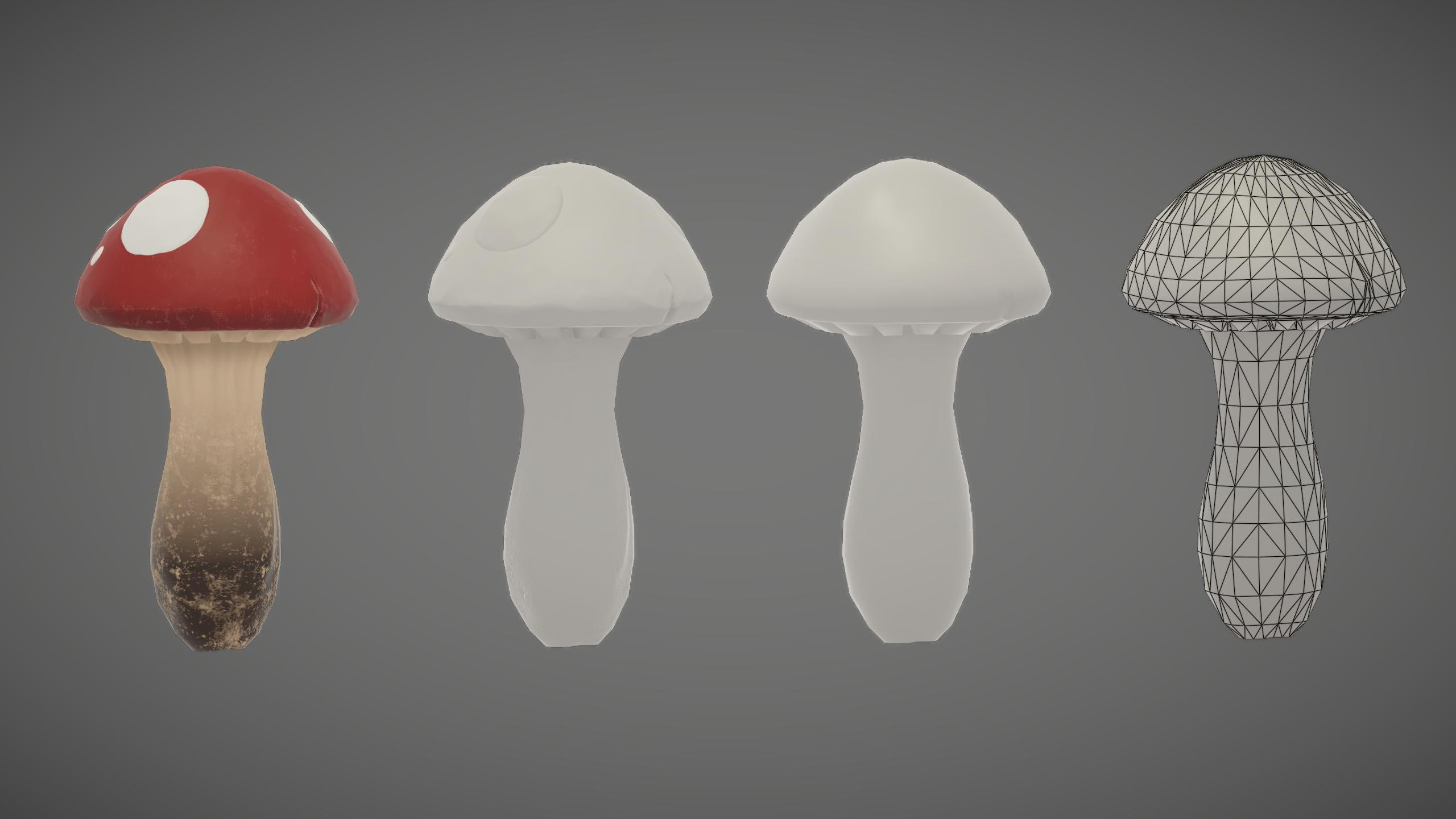 Mushroom - Full, Normal + Mask, Flat, Wireframe