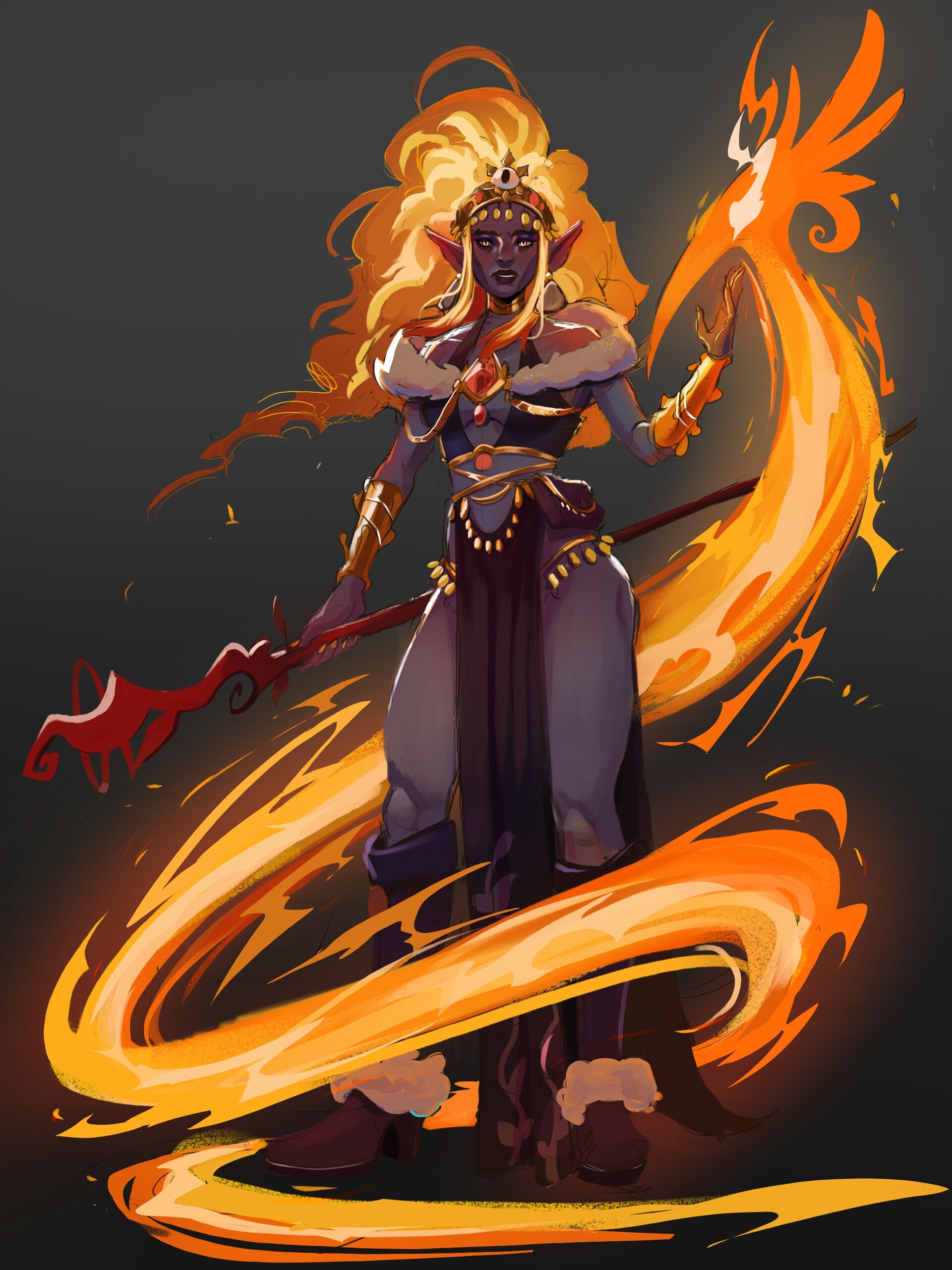 ArtStation - Fire elemental witch, image size:1920x2561