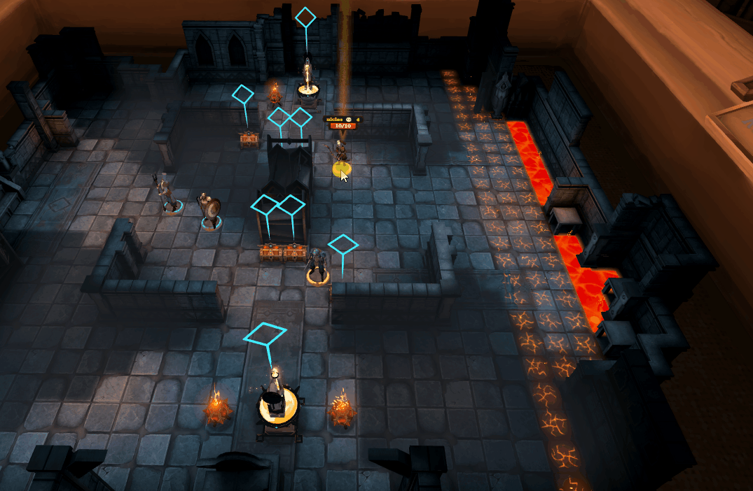 lava encroaching center of the level to force players to interact