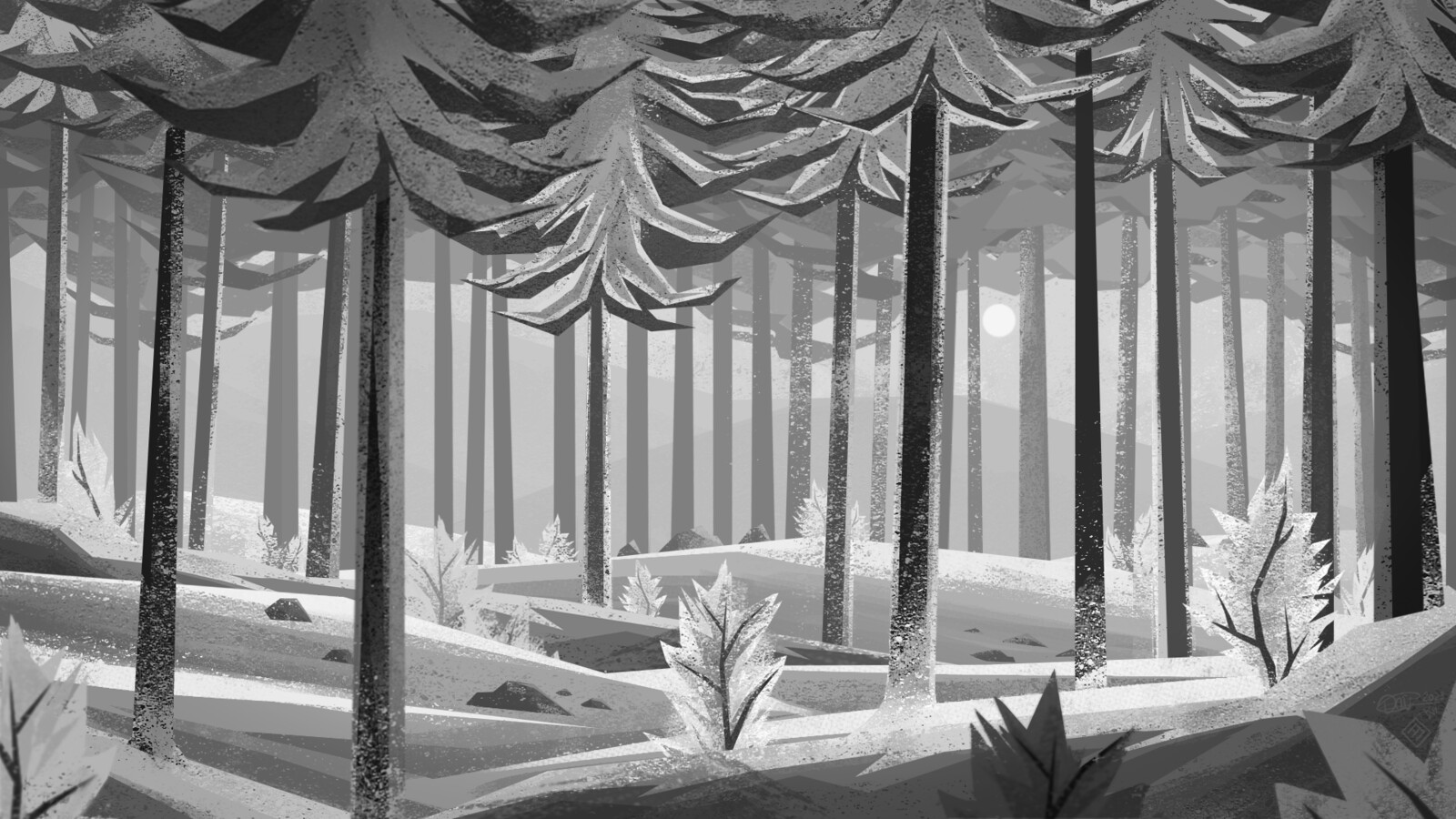 Greyscale of the environment without lighting, gradient maps and other editing.