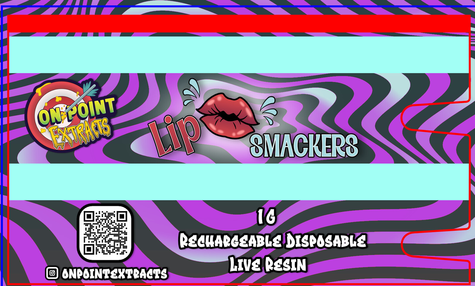 Lip Smackers cannabis pen label design, with template for print. Done in Affinity Designer.