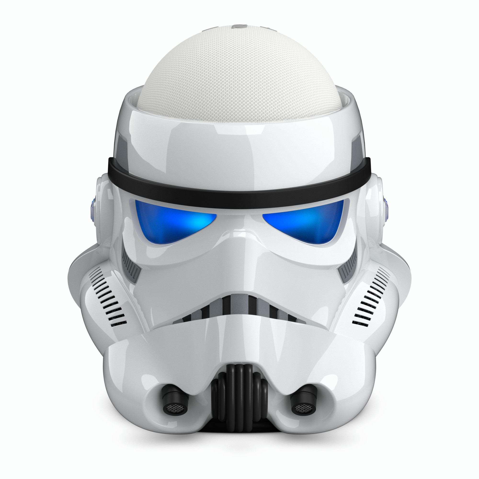 Product render of Stormtrooper Helmet with Echo Dot. Lighting, compositing, and material creation were made in Cinema4D