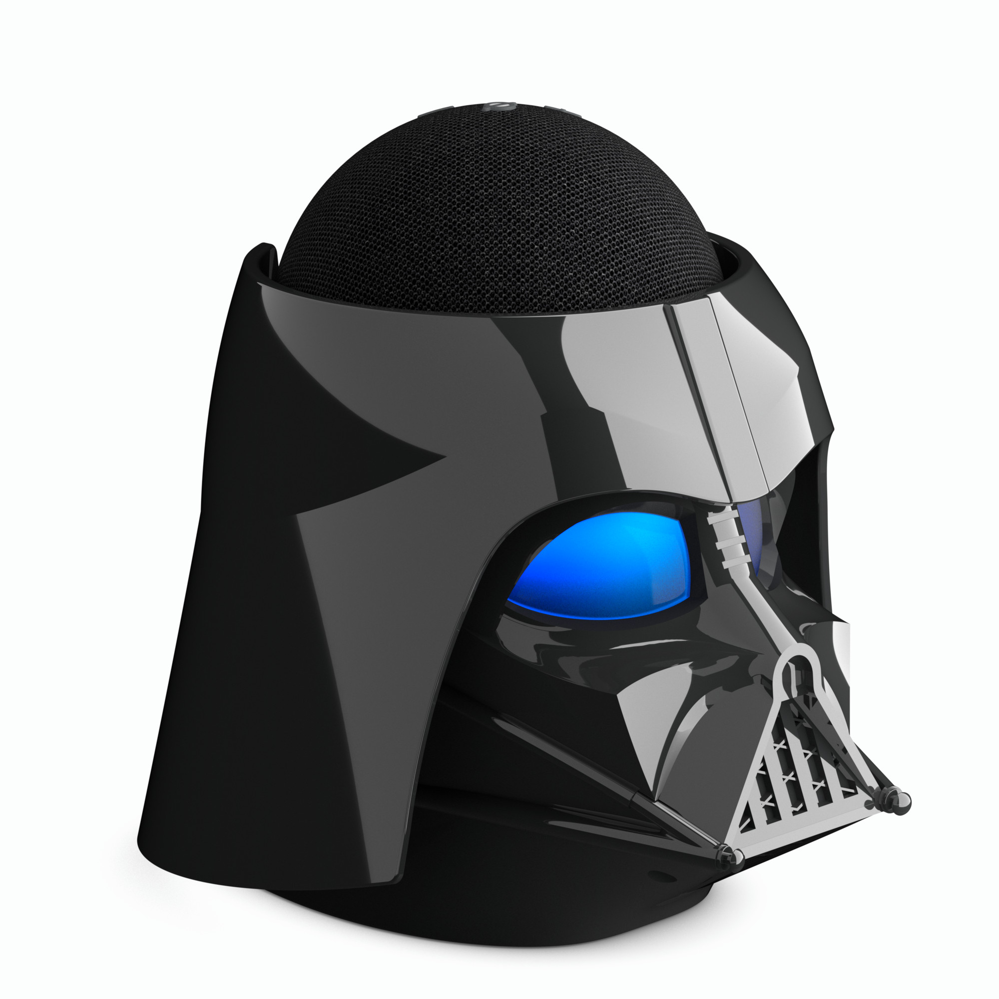 Product render of Darth Vader Helmet with Echo Dot. Lighting, compositing, and material creation were made in Cinema4D