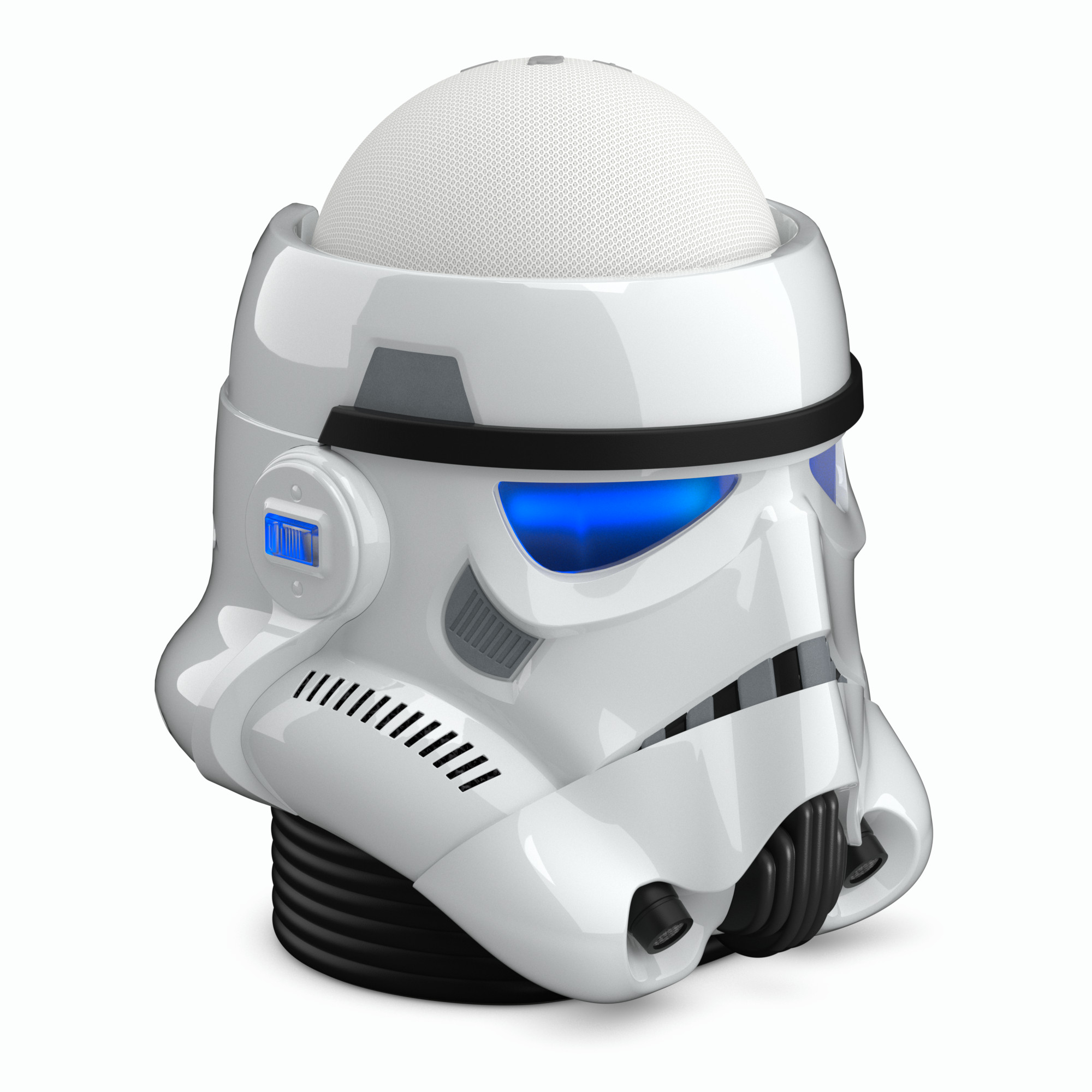 Product render of Stormtrooper Helmet with Echo Dot. Lighting, compositing, and material creation were made in Cinema4D