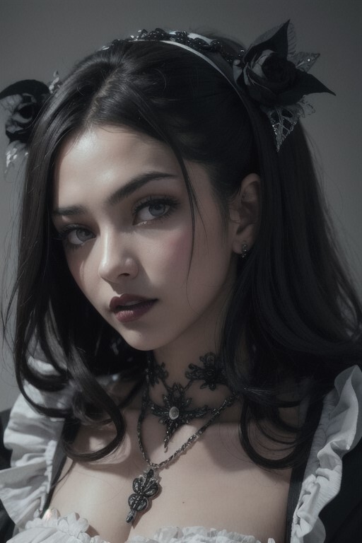 Beautiful Woman with Devilish Grin in Steampunk Goth Makeup