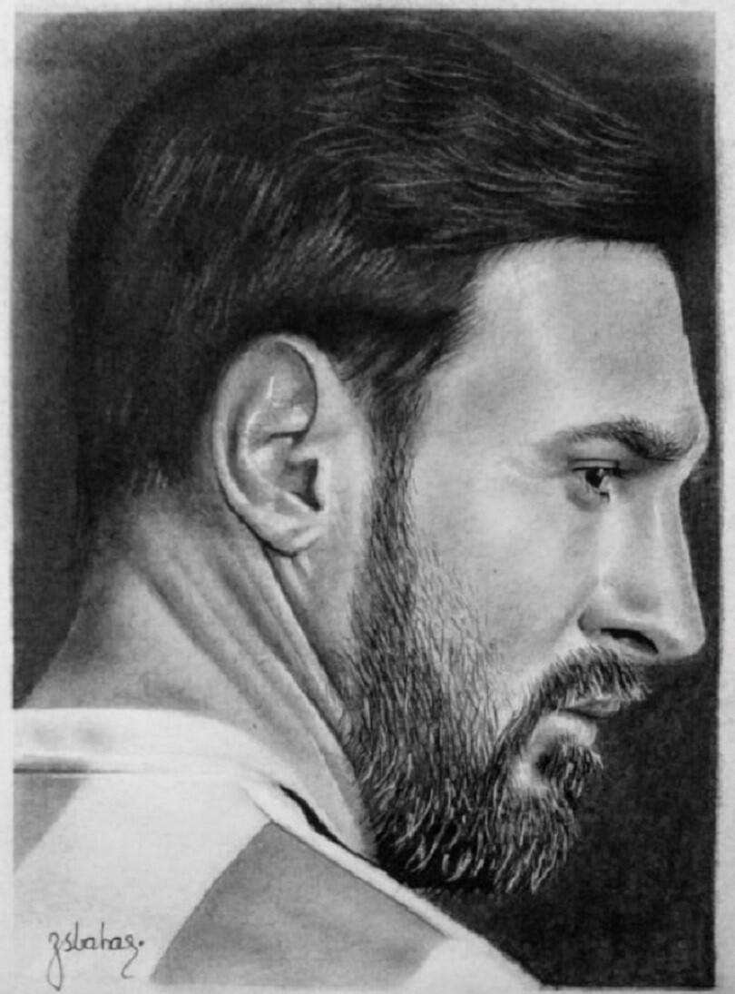 Leo Messi portrait. Drawing by Santiago Albitre | Saatchi Art
