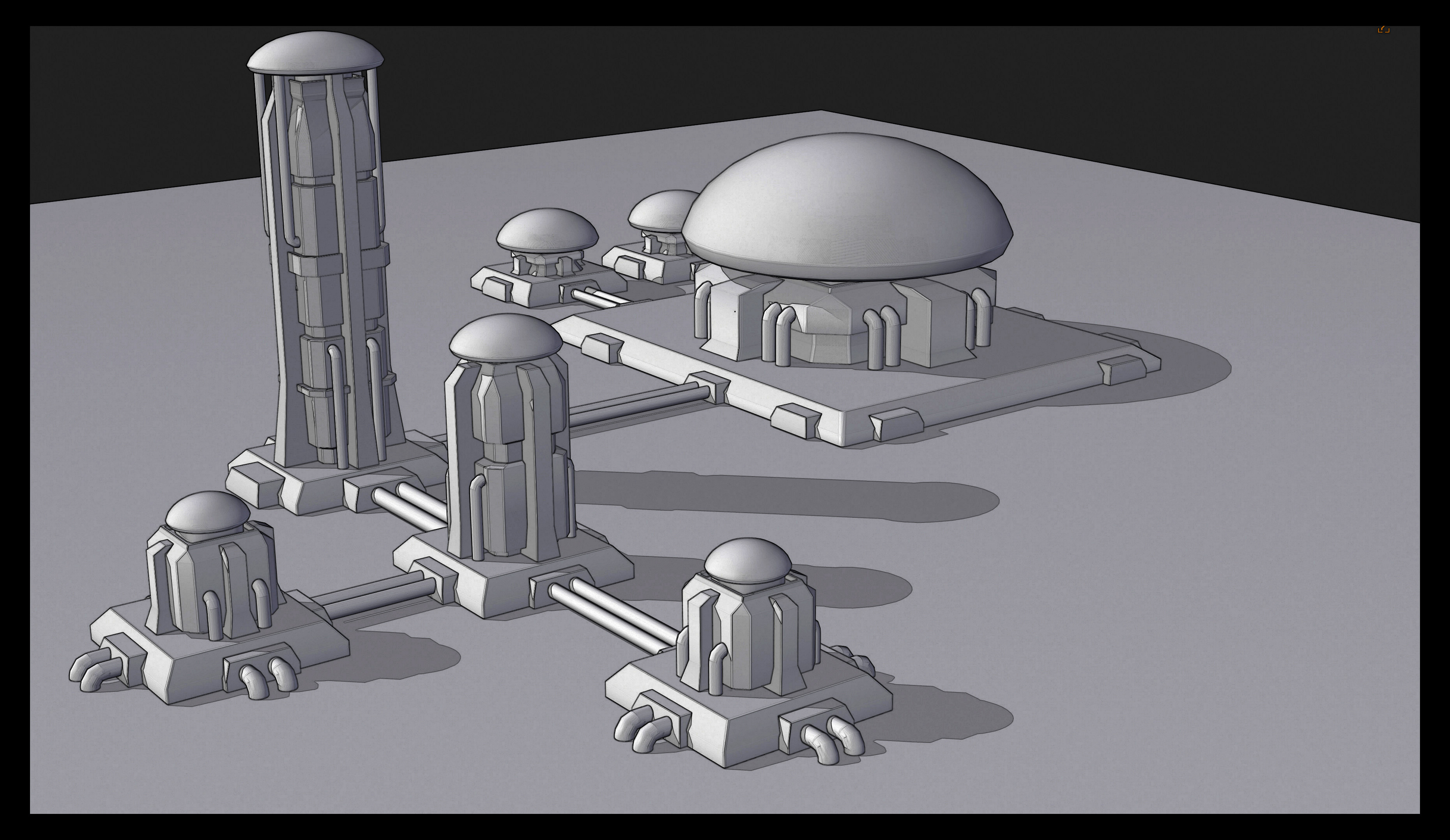 The distinctive domes were added and immediately I had a better idea of what the industrial zone would look like