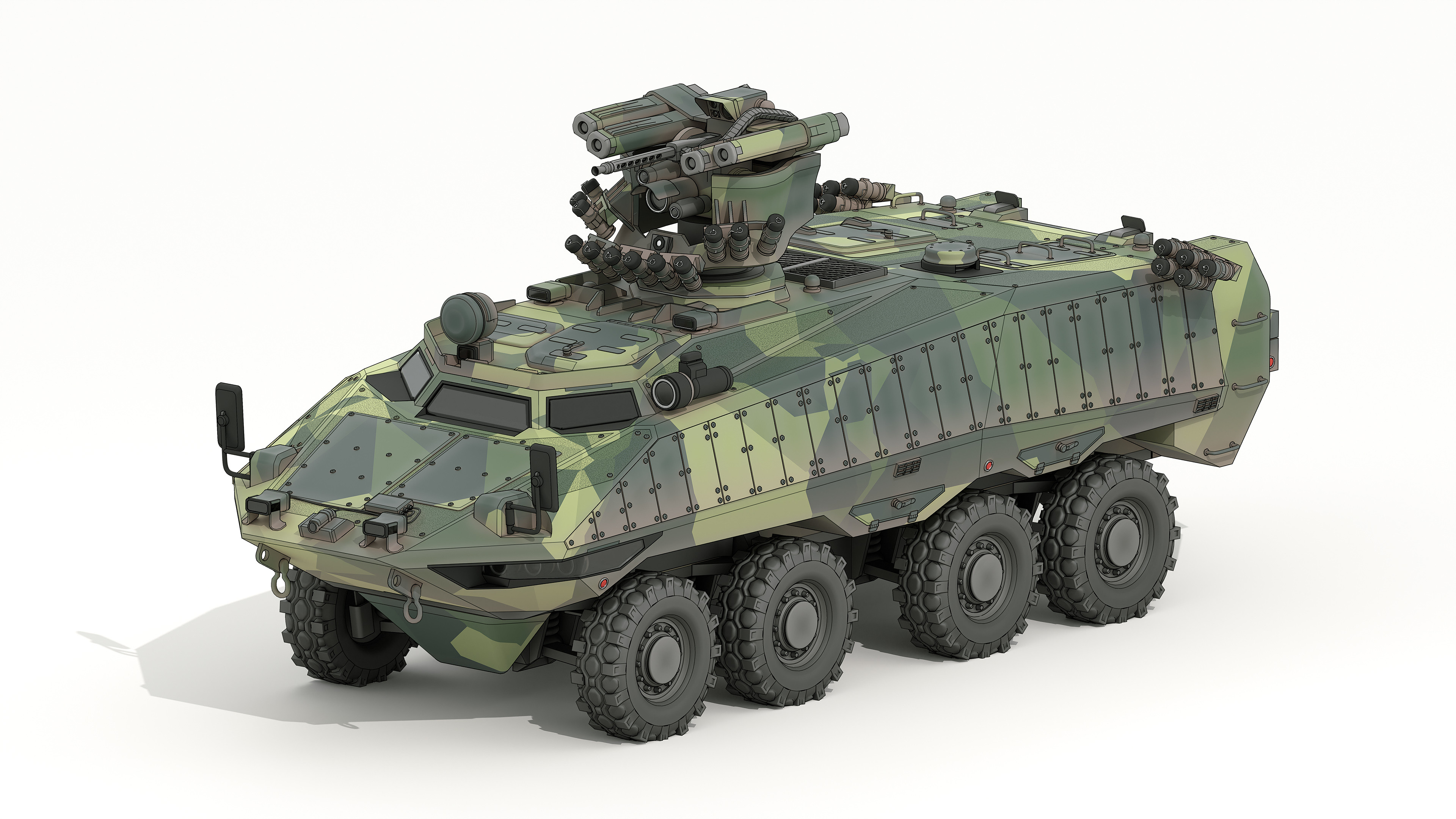The Alder was the primary armored personnel carrier for the Cascadian Autonomous Region during reconsolidation. This example, an A2 model retrofitted around summer 2058, features the WICR-AT remote weapon system from Kire Semiconductor.