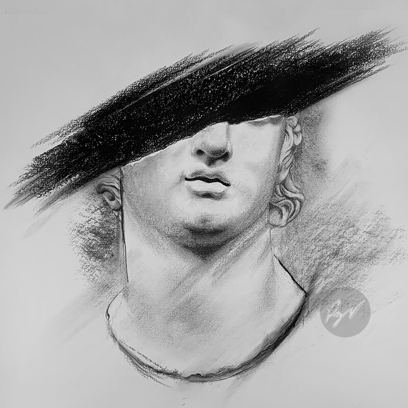 ArtStation Charcoal drawing of a sculpture "Fragmentary Colossal Head