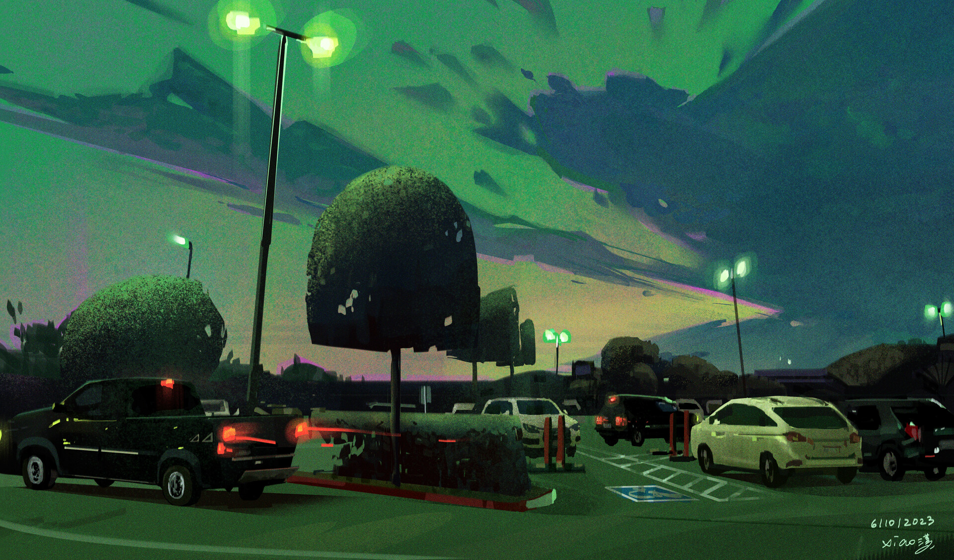 Crisp Green Parking Lot Paint Wallpaper in HD