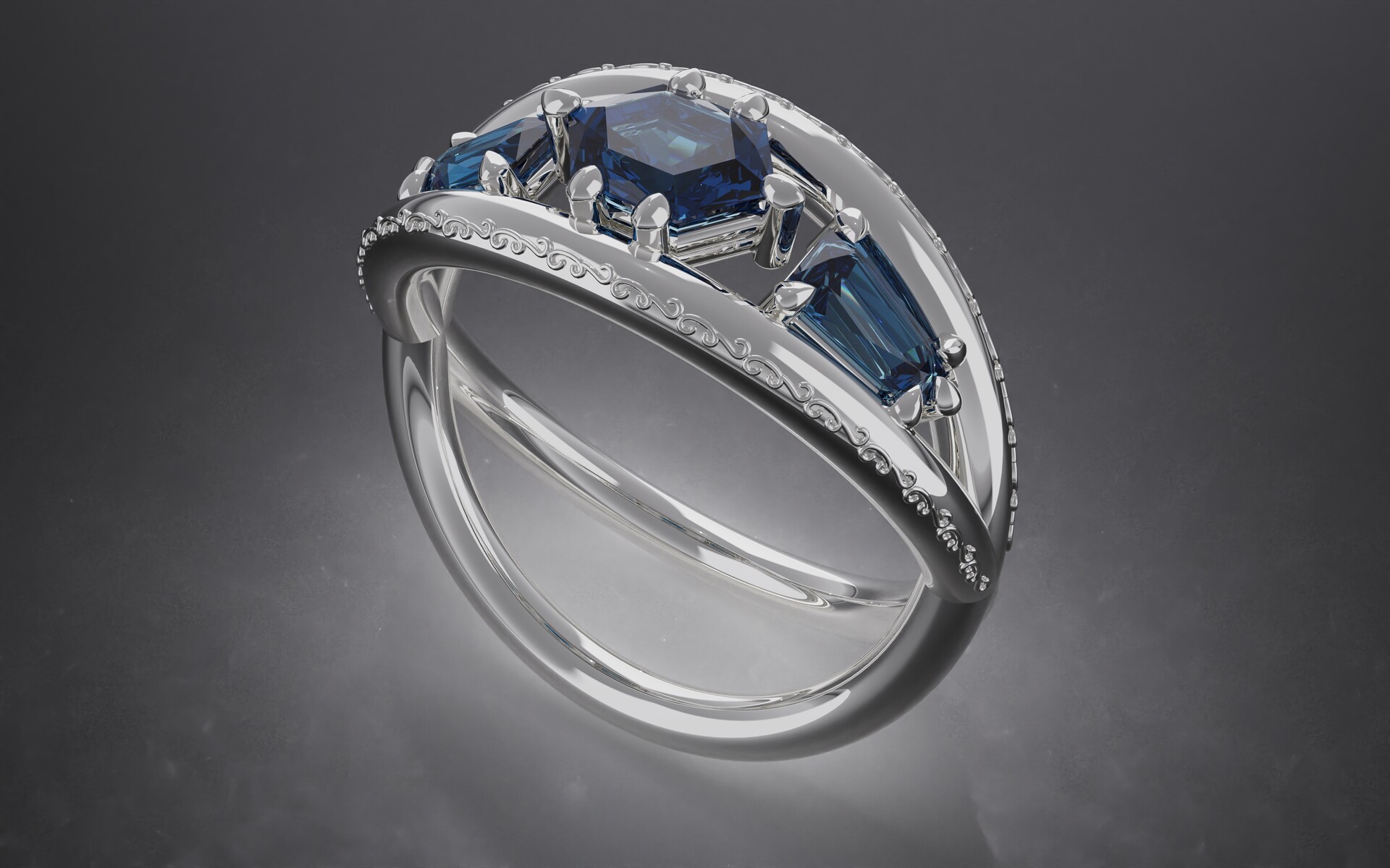 ArtStation - Crossed Blue Diamond Ring