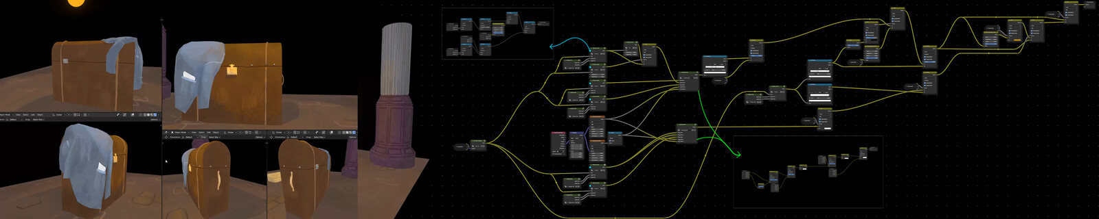 The shader nodes driving the look in blender.
