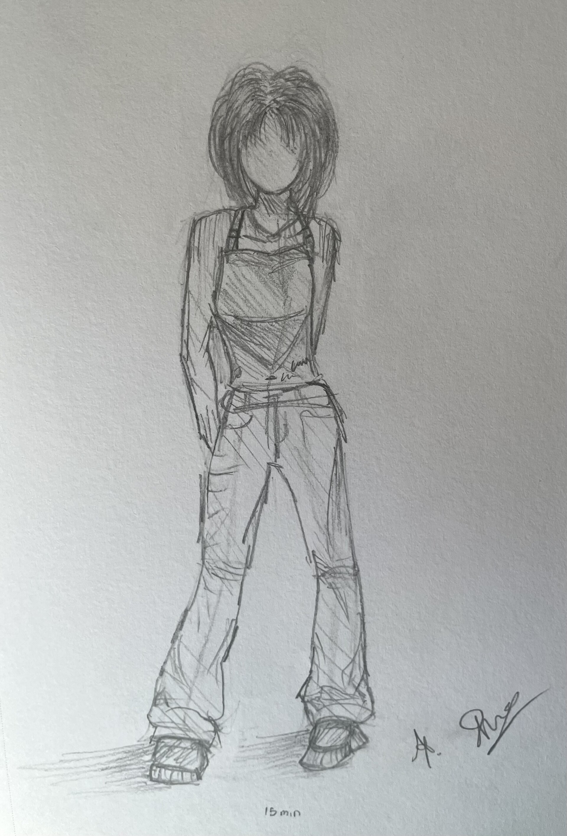 Full-body drawing of an anime boy with green eyes and black short hair  wearing an outfit like avatar korra's (blue tank top) on Craiyon