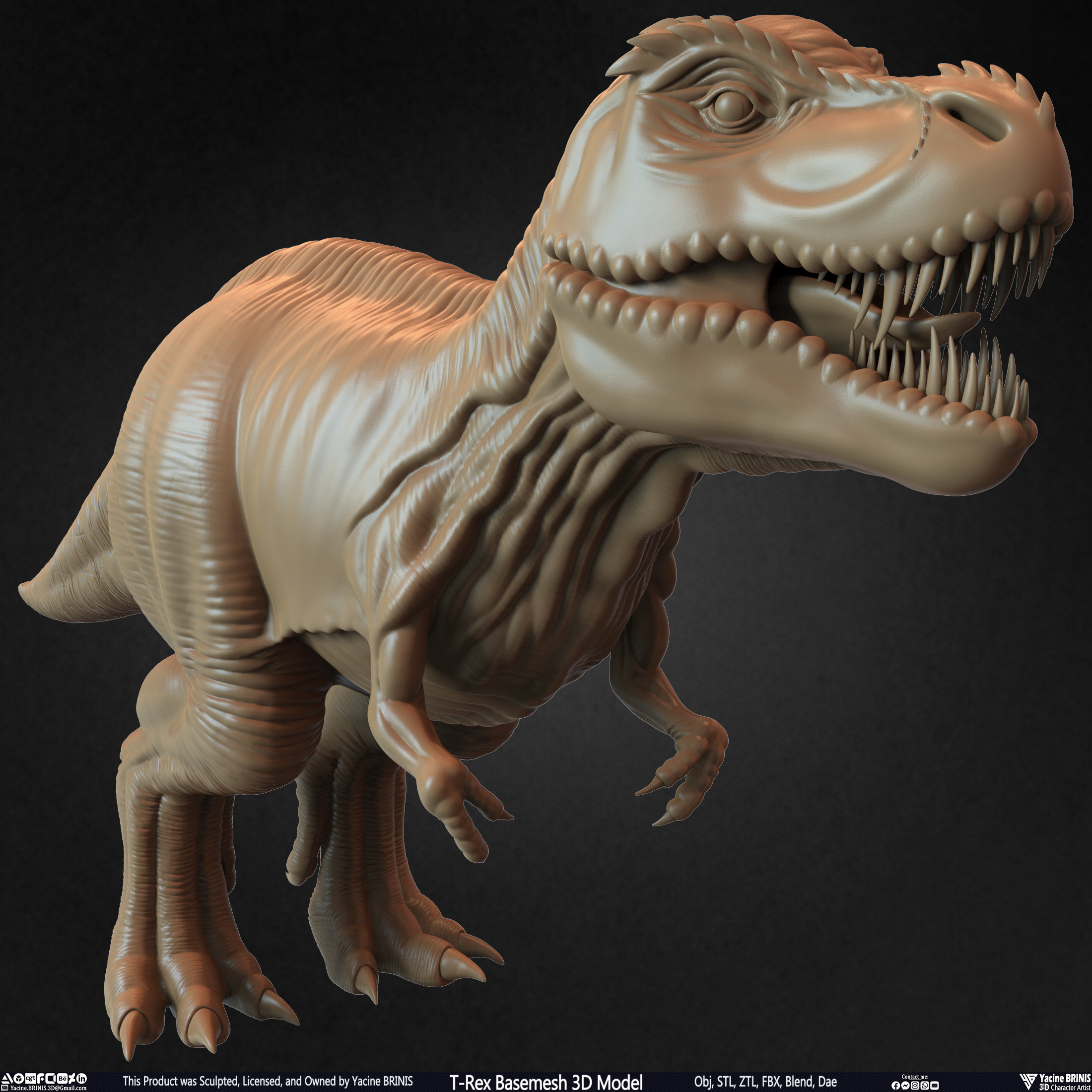 T-Rex Basemesh 3D Model (Tyrannosaurus Rex) Sculpted By Yacine BRINIS Set 002