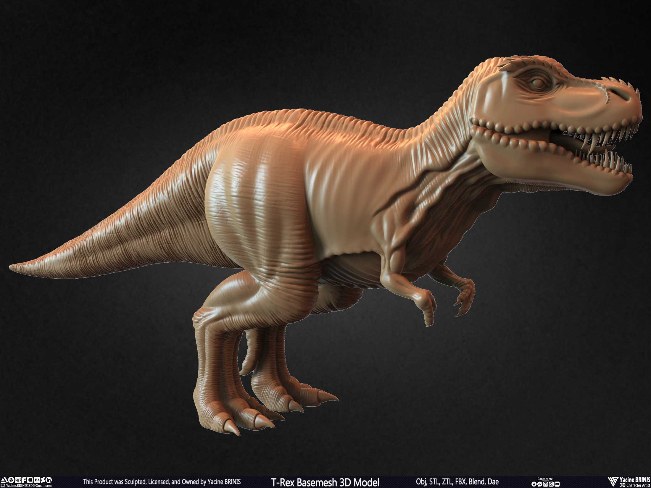 T-Rex Basemesh 3D Model (Tyrannosaurus Rex) Sculpted By Yacine BRINIS Set 005