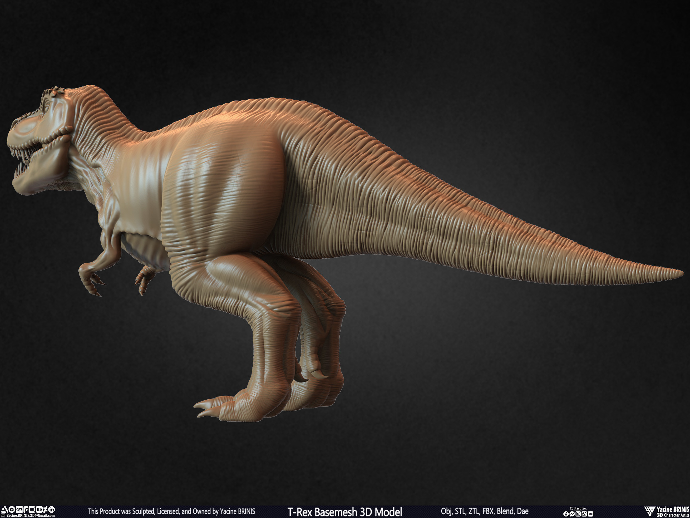 T-Rex Basemesh 3D Model (Tyrannosaurus Rex) Sculpted By Yacine BRINIS Set 008