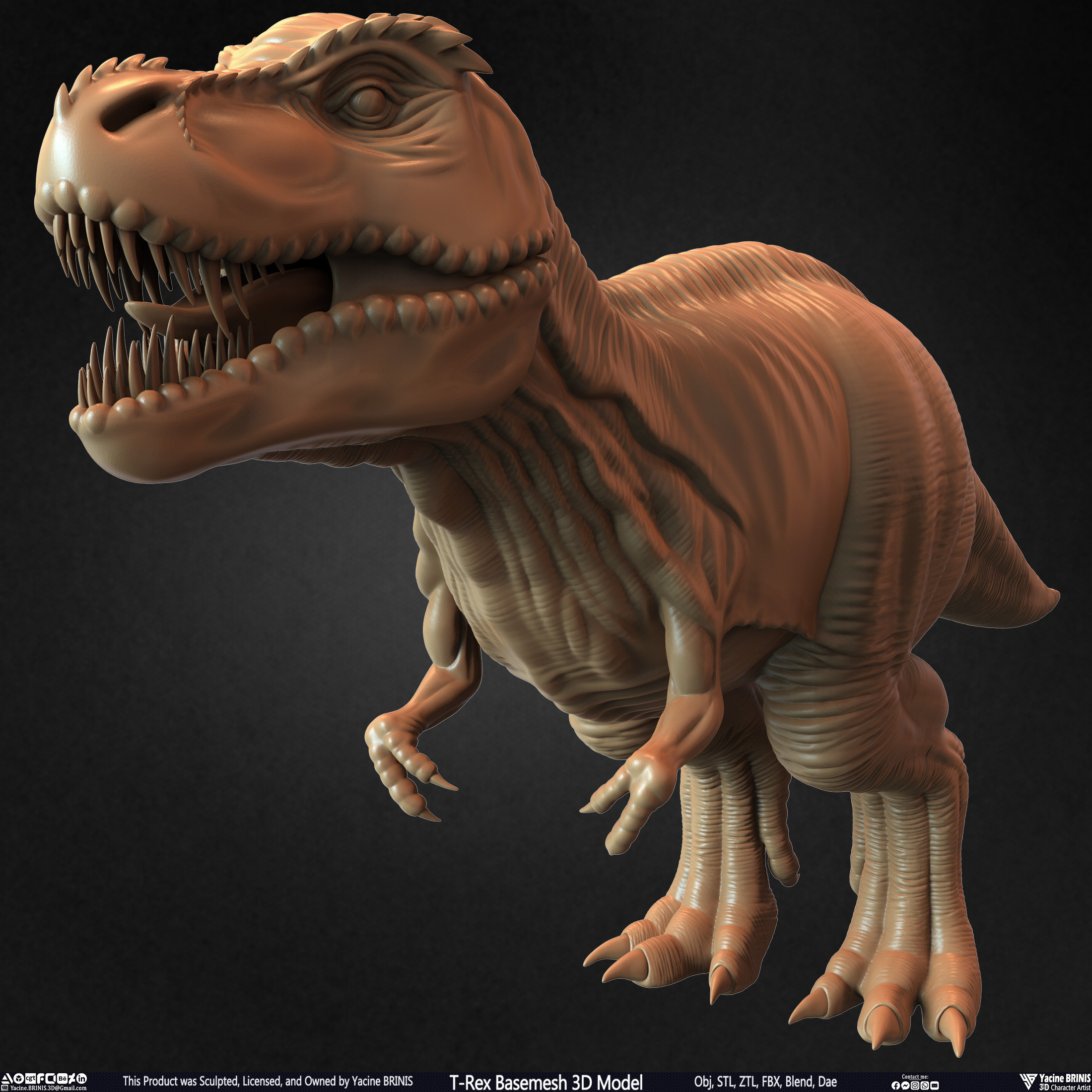 T-Rex Basemesh 3D Model (Tyrannosaurus Rex) Sculpted By Yacine BRINIS Set 011