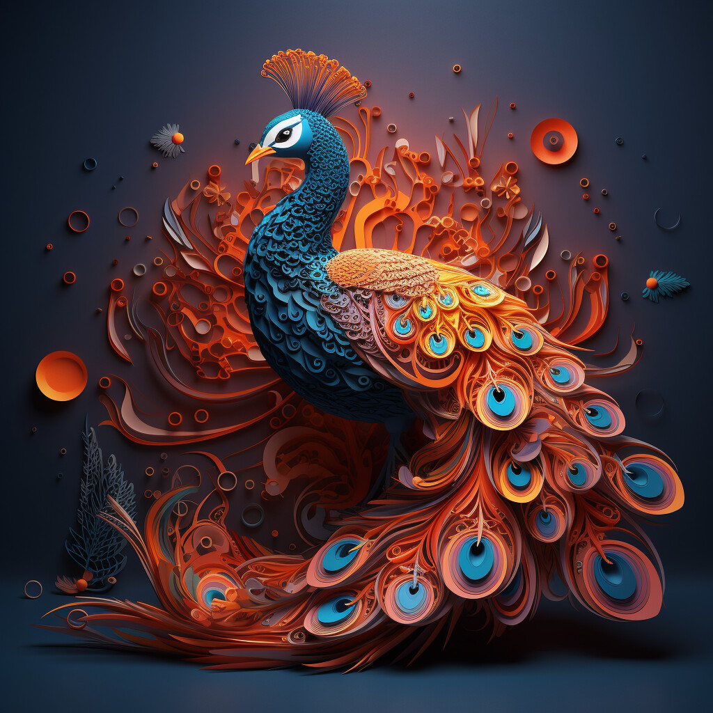ArtStation - Beautiful peacock on a dark background. 3D illustration.