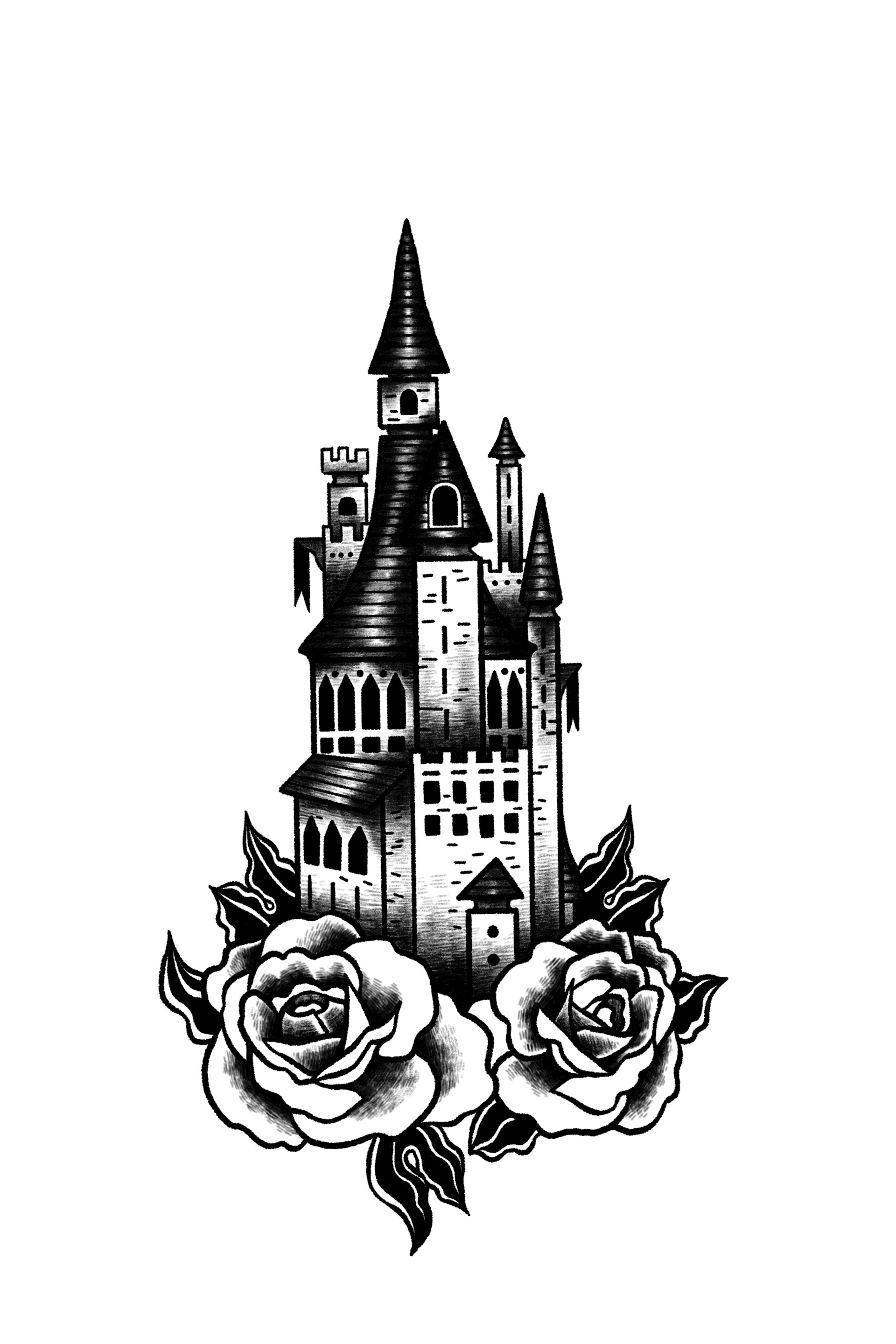 Medieval castle tattoo art. Ancient castle on the mountain. Symbol of the  fairy tale, dream, magic. Medieval castle t-shirt design Stock Vector |  Adobe Stock