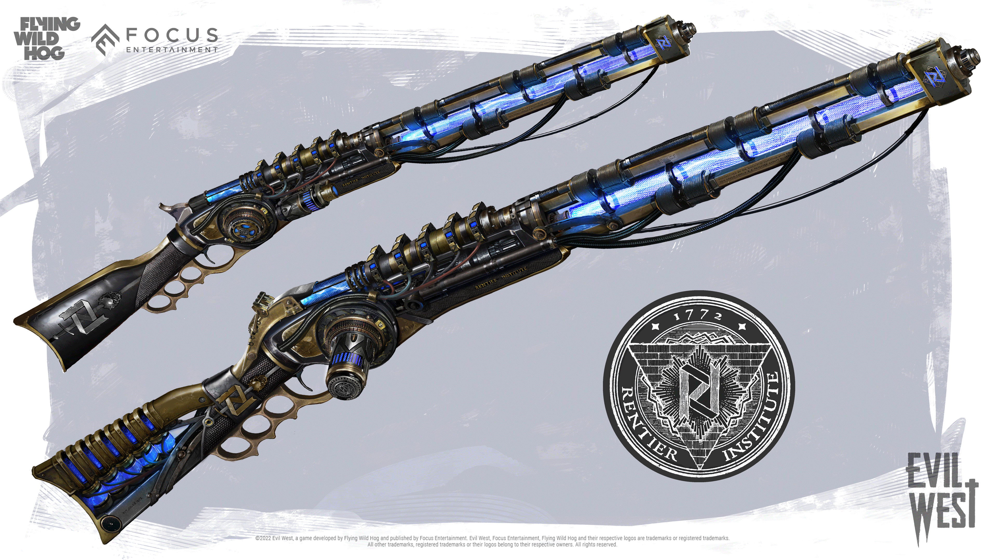 This is an Electric Winchester Rifle concept prepared for "Evil West" video game. This is one of several weapon concepts I created for this game.