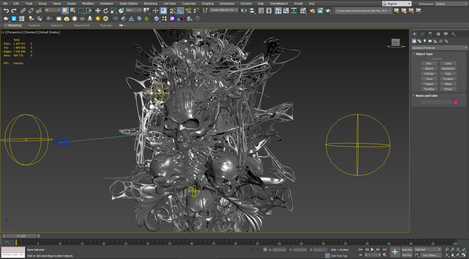 3D Studio Max viewport - 3D composition, object placement.