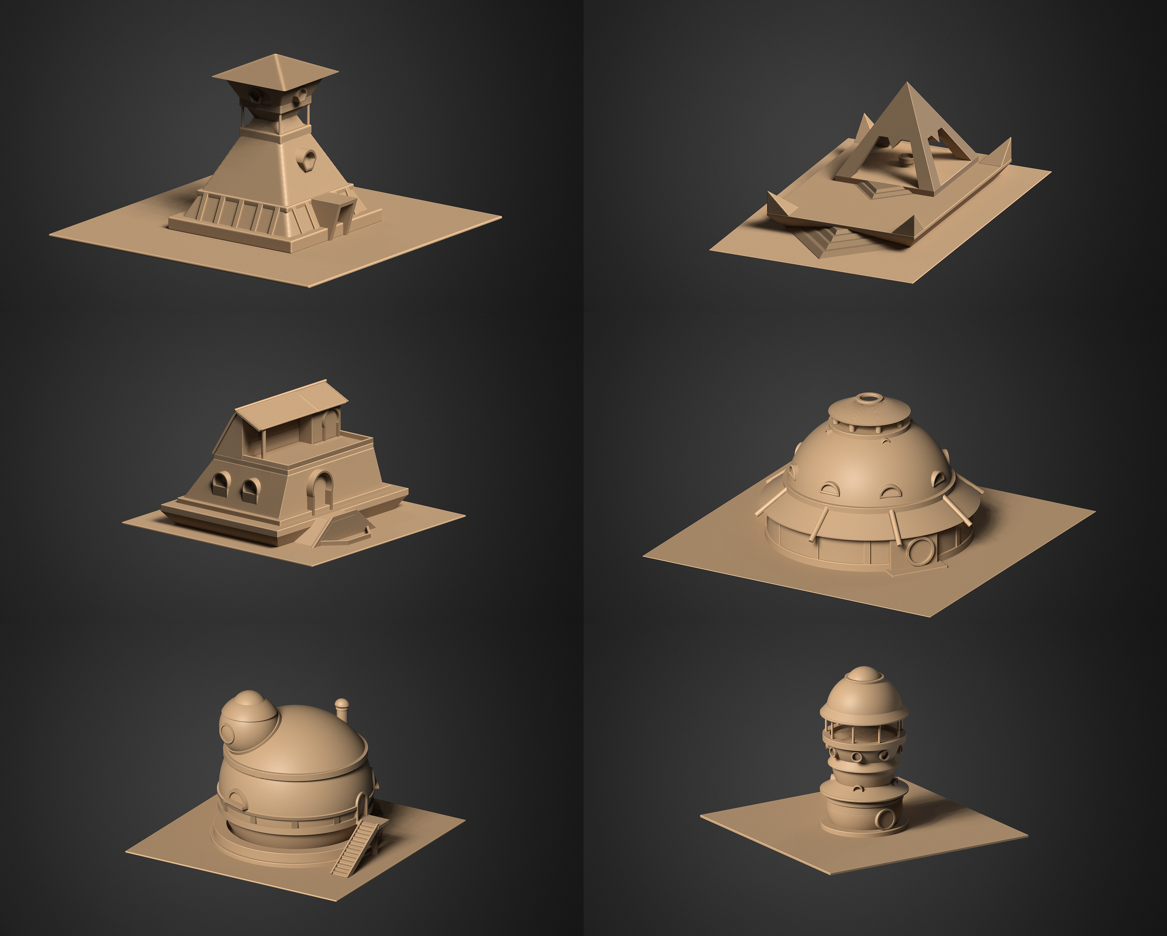 3D bases for the buildings. All done in 3DCoat