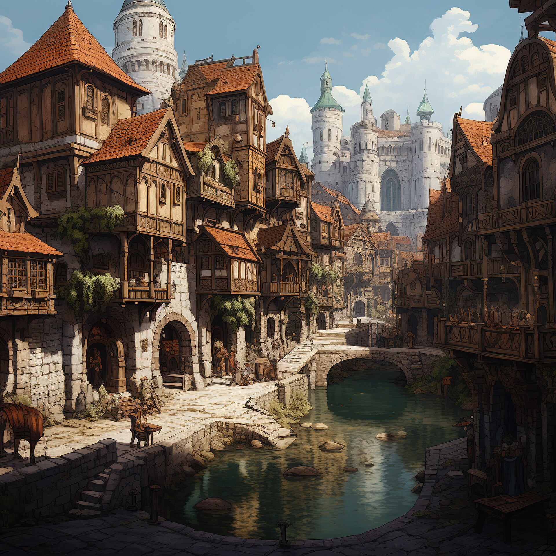 ArtStation River Town DND Background Commission