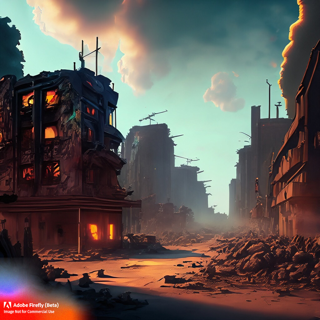 ArtStation - An Abandoned town after a Nuclear strike. An AI