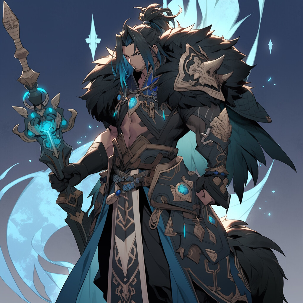 ArtStation Spear Warrior Blue Game Character Commission