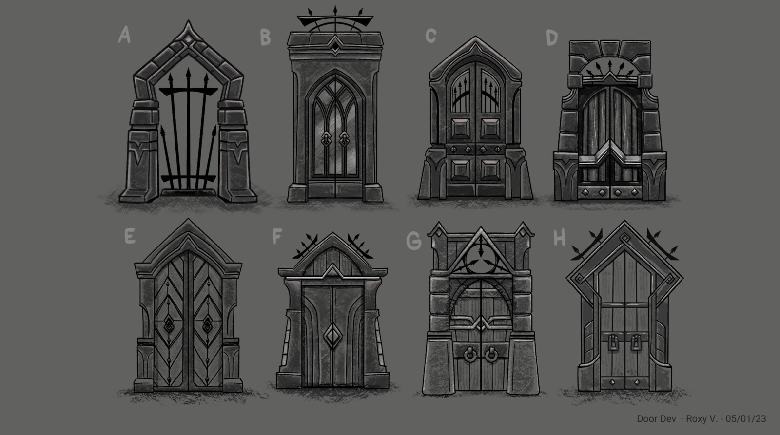 Refining the door forms to be more blocky and gothic