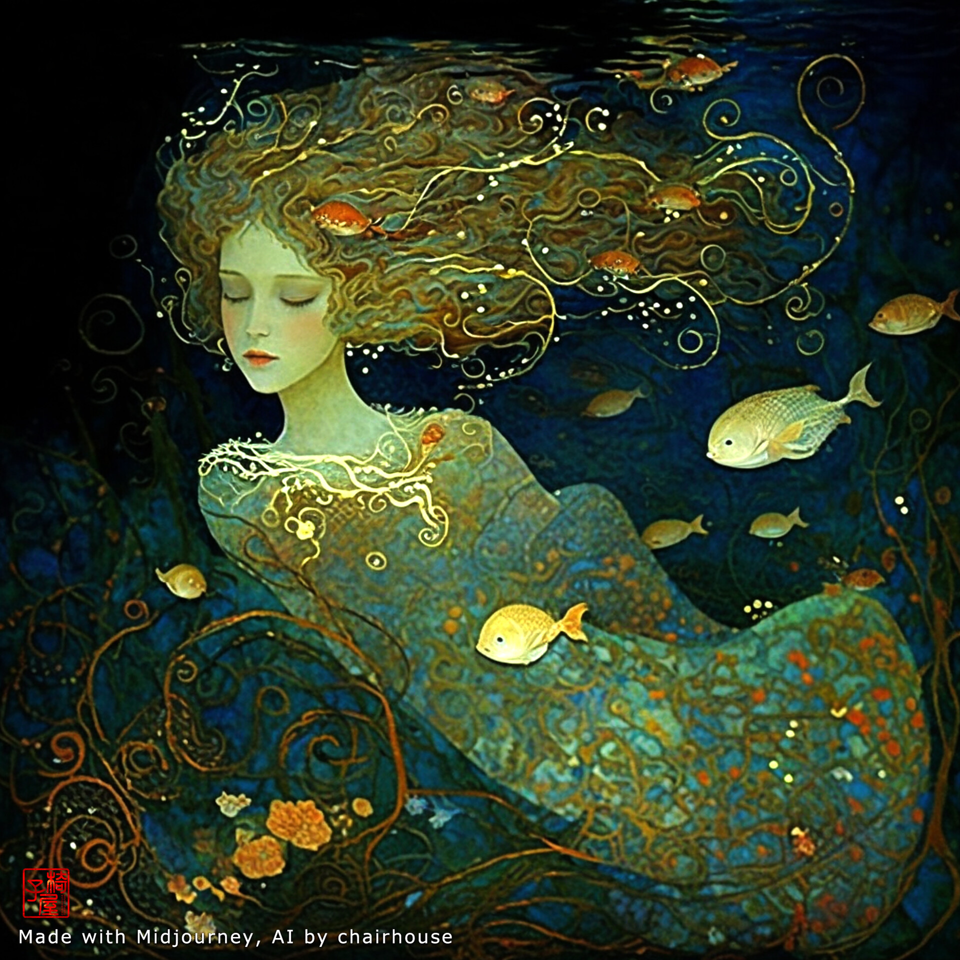 ArtStation - green mermaid in the depth with #Midjourney 230704