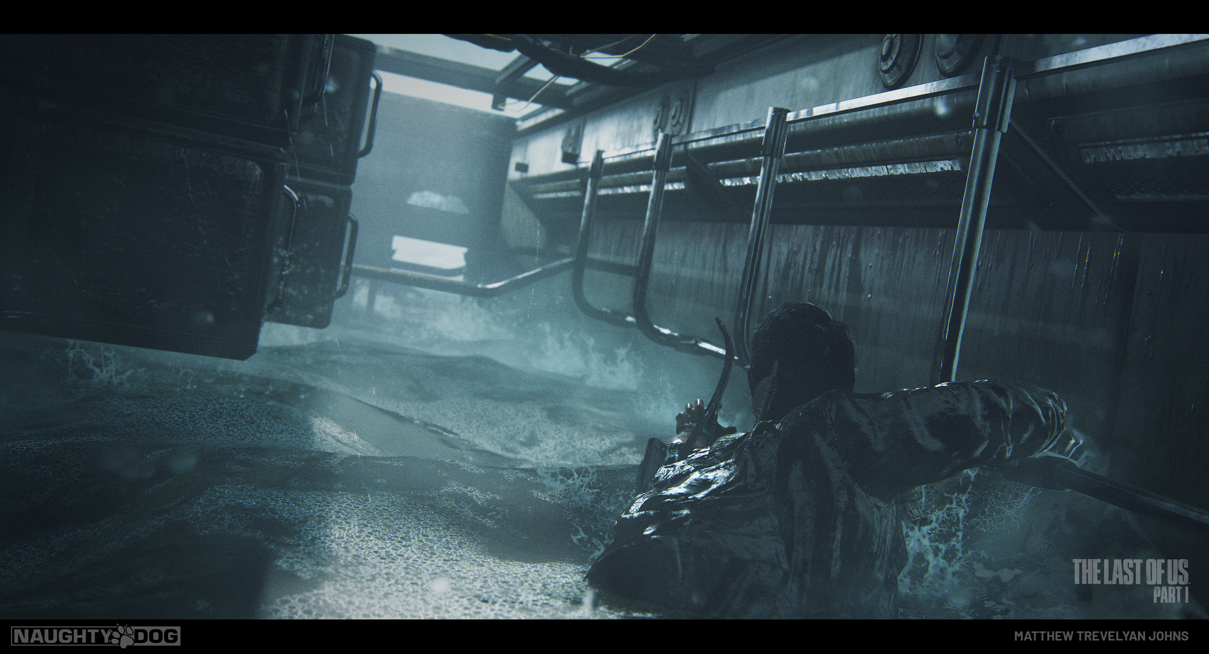 All of the incredible water effects and the water shader itself were handled by our FX team in-house. There's always a lot of cross-communication as sometimes FX directly and physically influences our shaders