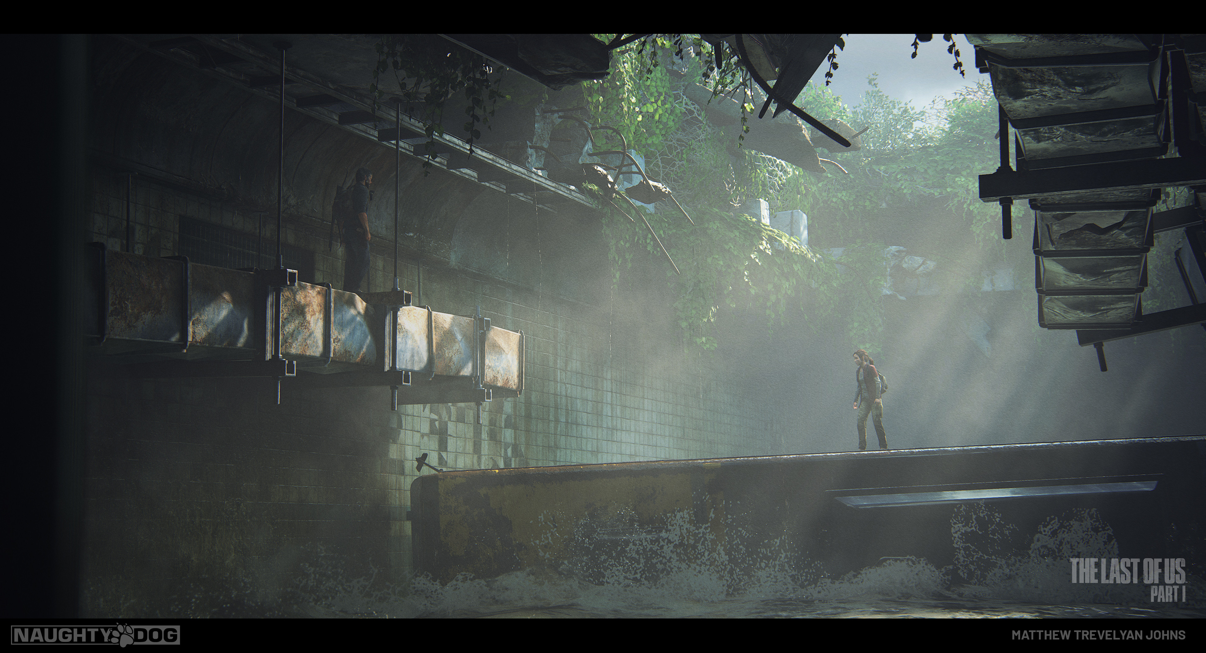 A little later in to the game, Joel and Ellie find themselves trapped inside a flooded tunnel. The only way across the dangerous rapids is to carefully traverse a half sunken bus as it's sits precariously in the water...