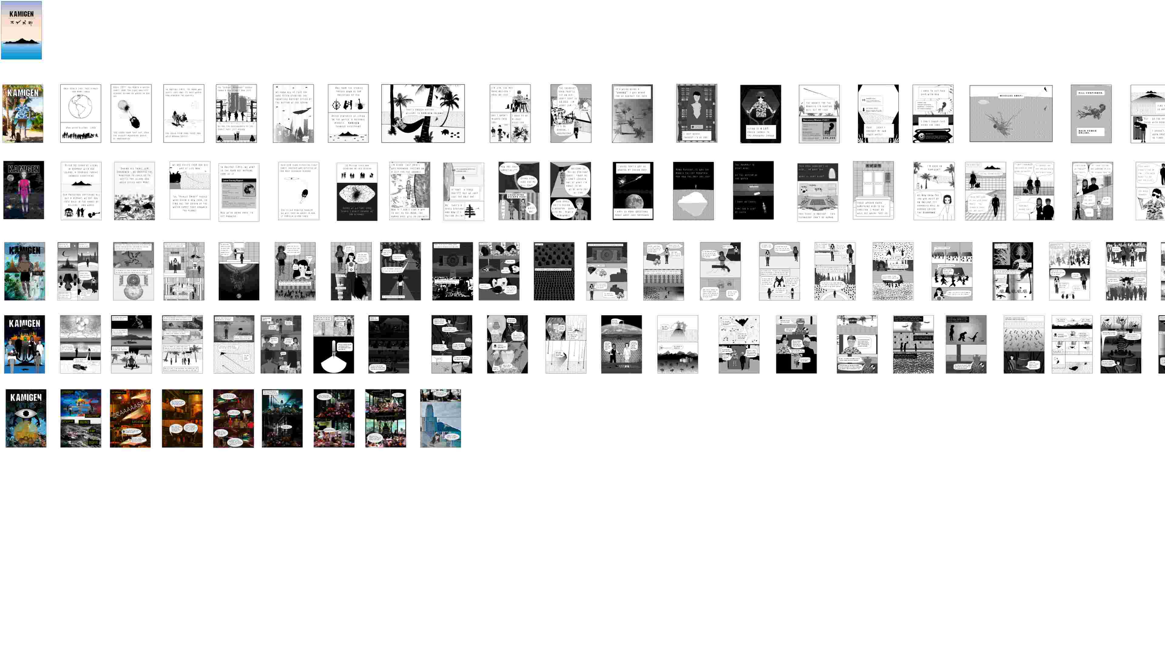 Every page of the original black and white web comics, made with Adobe Illustrator and later on Affinity Designer.