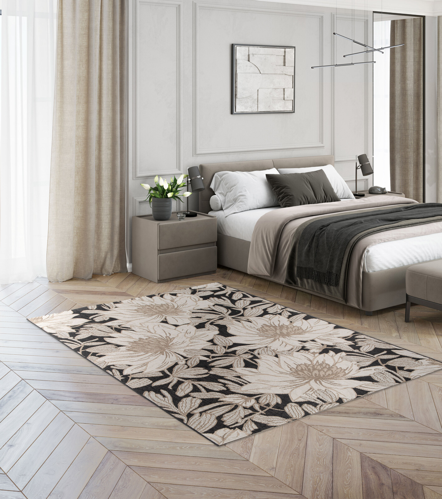 Bedroom with carpet