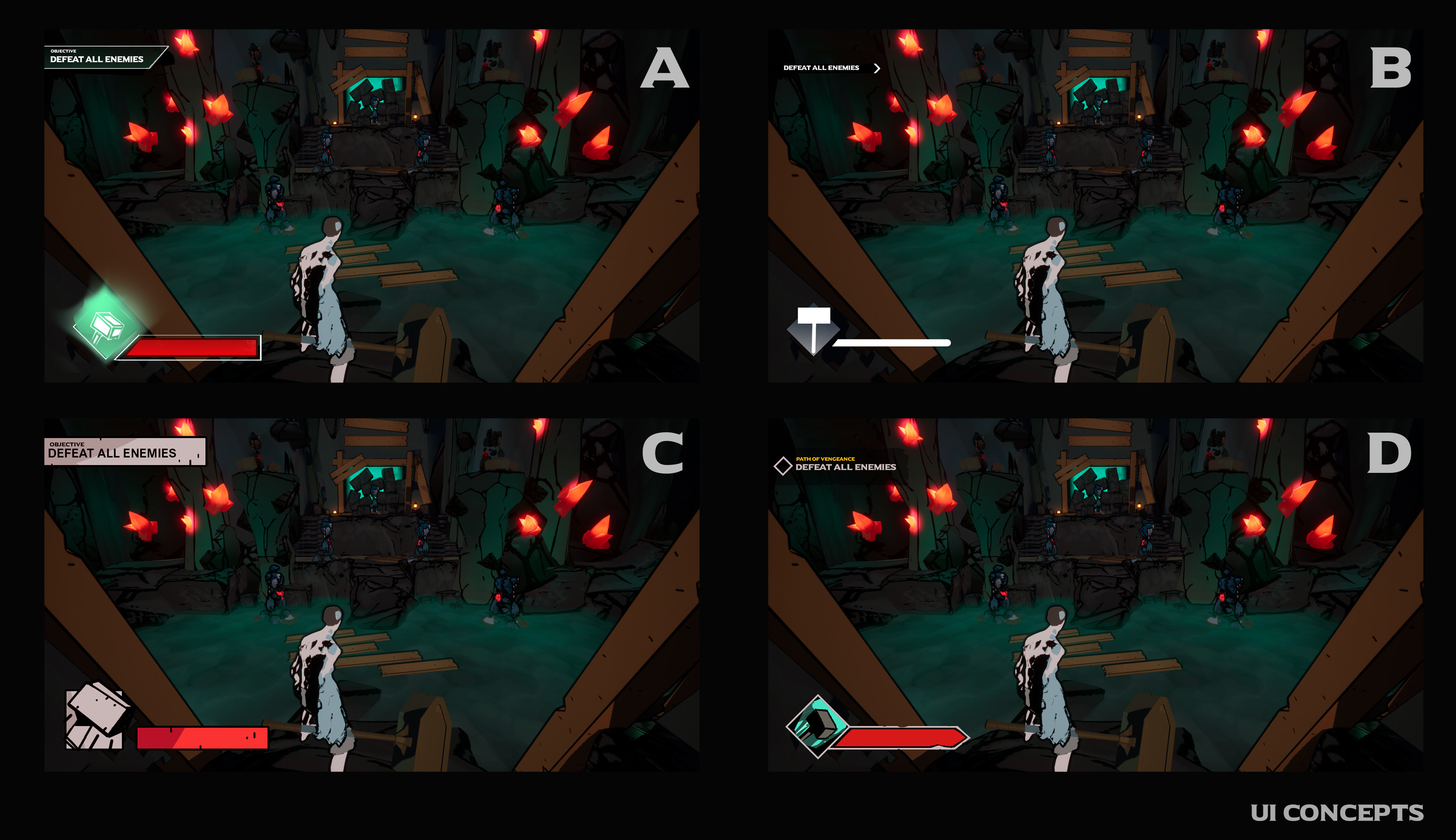 Initial UI concepts (Alpha in-game screenshots for reference) 