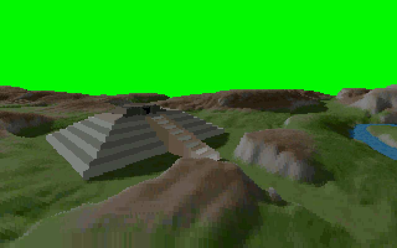A "VoxelSpace" type rendering approach instead. This algorithm uses a heightmap and a colormap to draw pillars of pixels at different positions on the screen, creating a very good illusion of terrain.