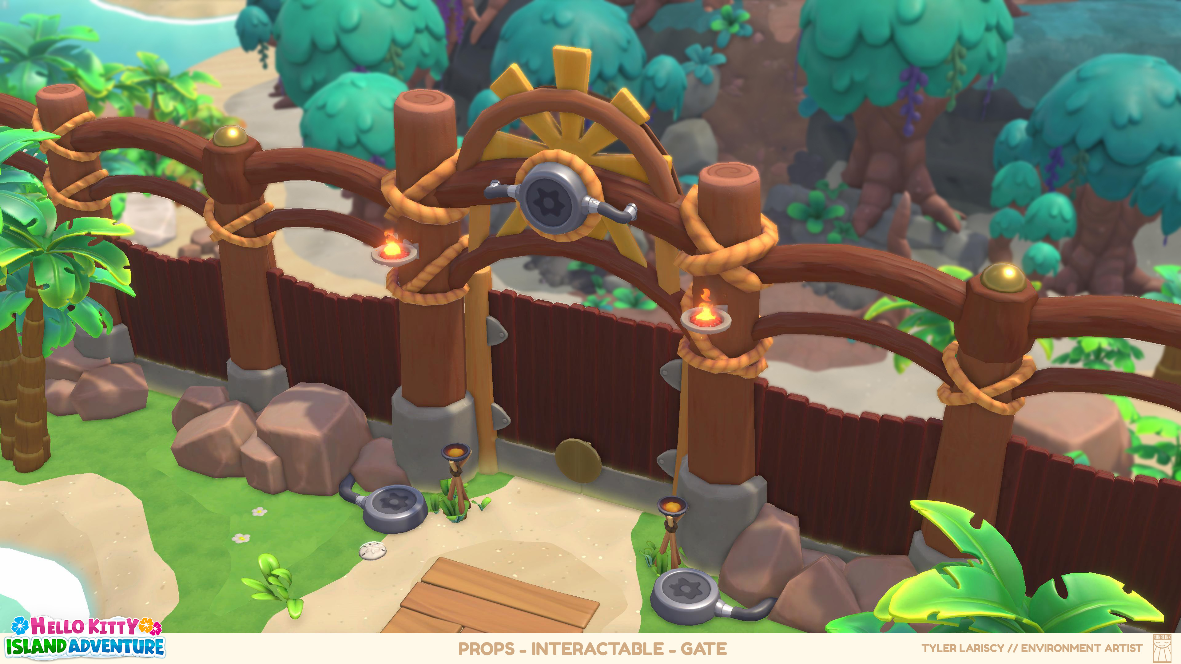 A large gate and wall set that keeps the player from exploring the rest of the game until they unlock it.