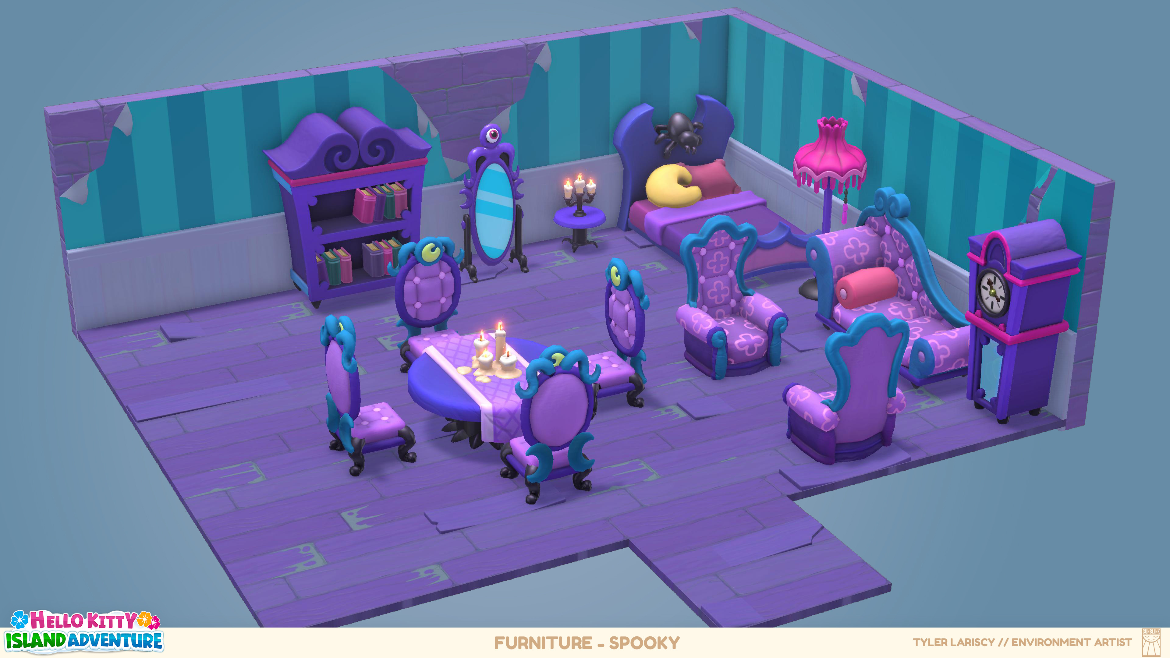 A spooky themed furniture set and room.