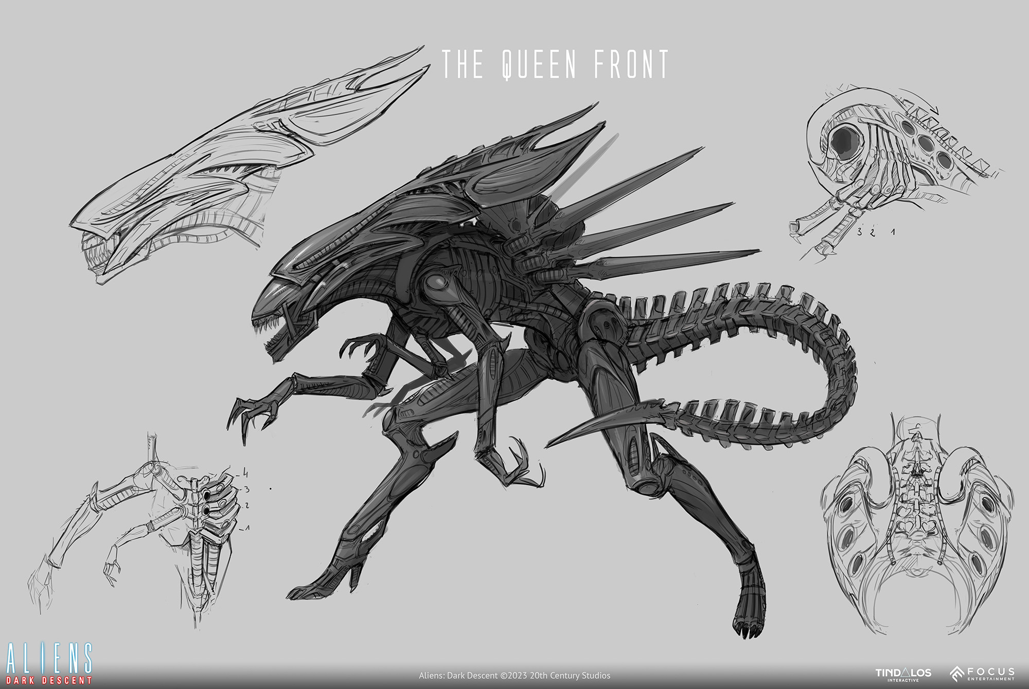 alien queen head drawings