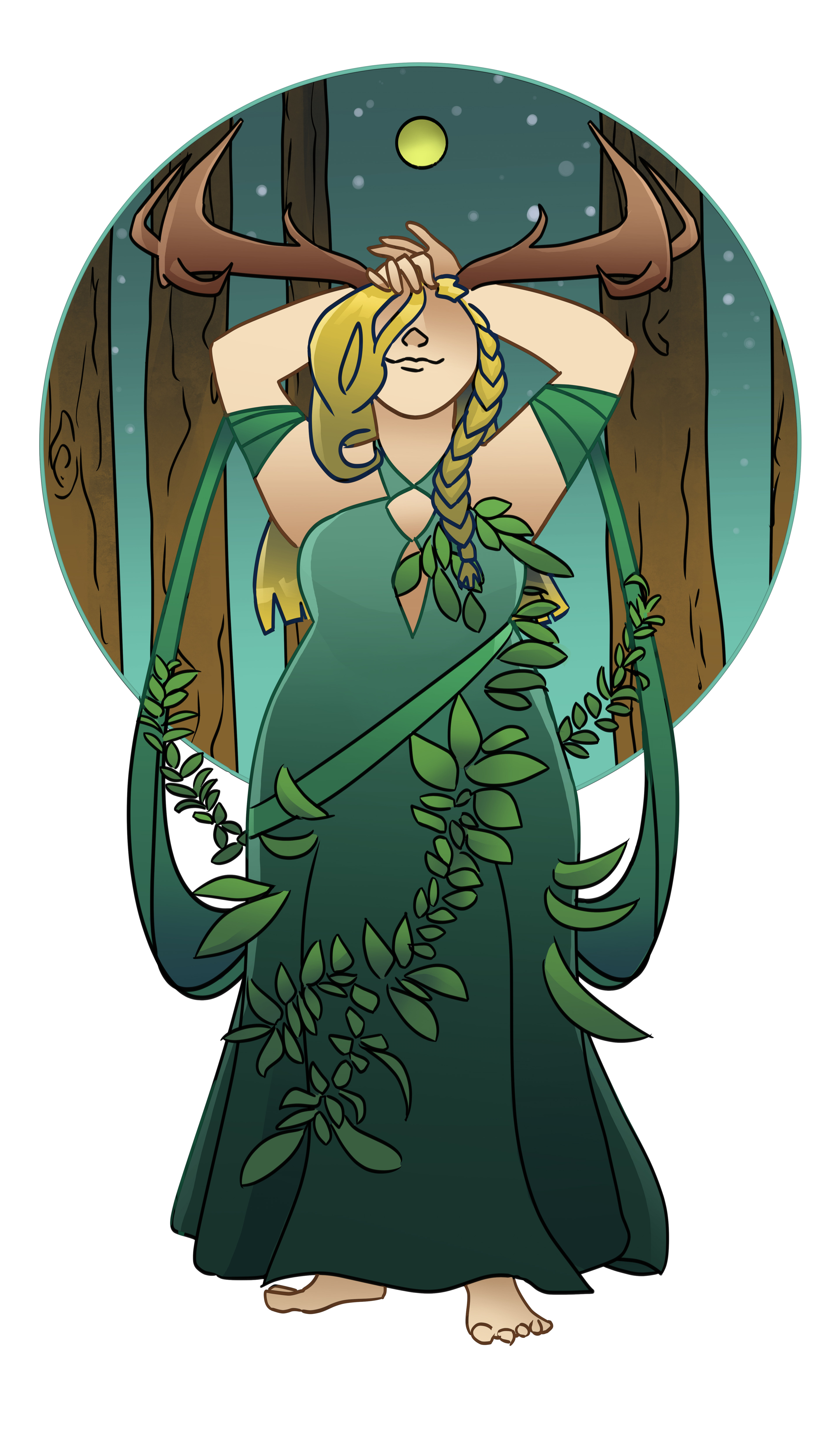 Illustration of a woman as a forest goddess.