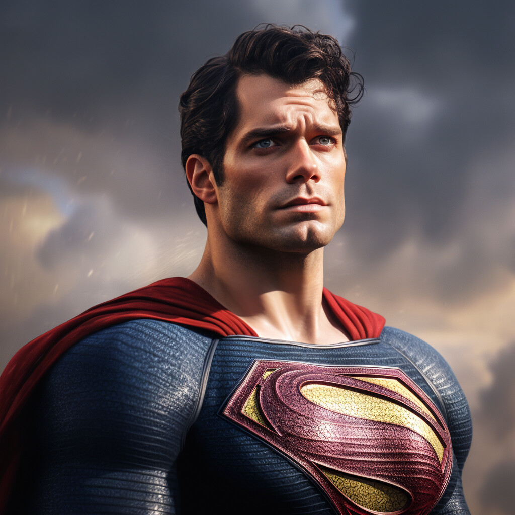 Henry Cavill Superman in a cyberpunk style armor and