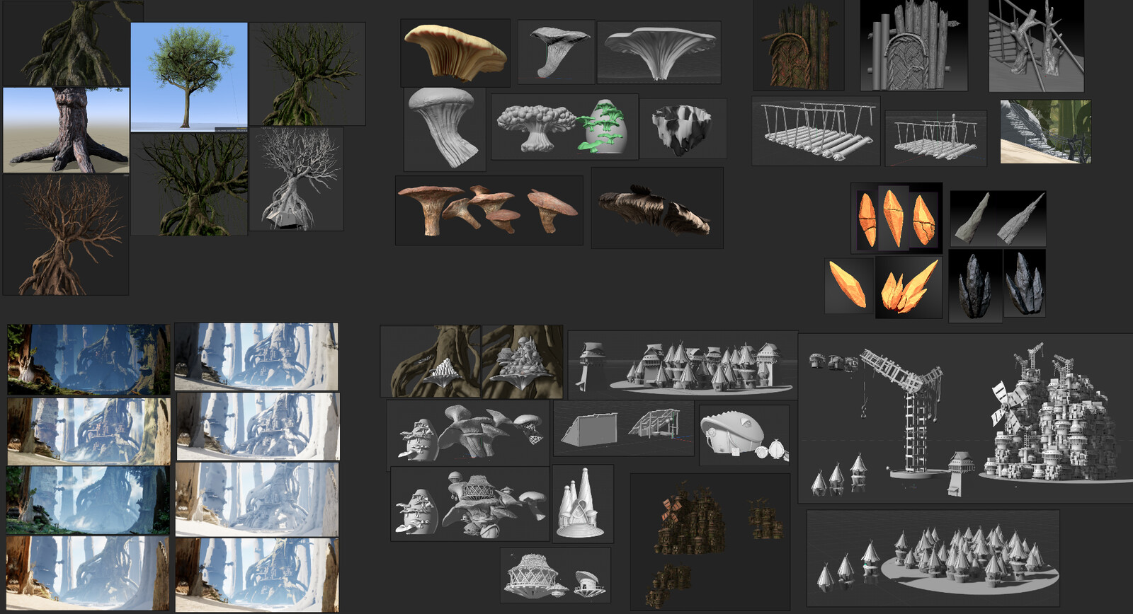 Some research I made for trees, mushrooms, architectures, lighting, cities and crystals that I keep for another shots... 
