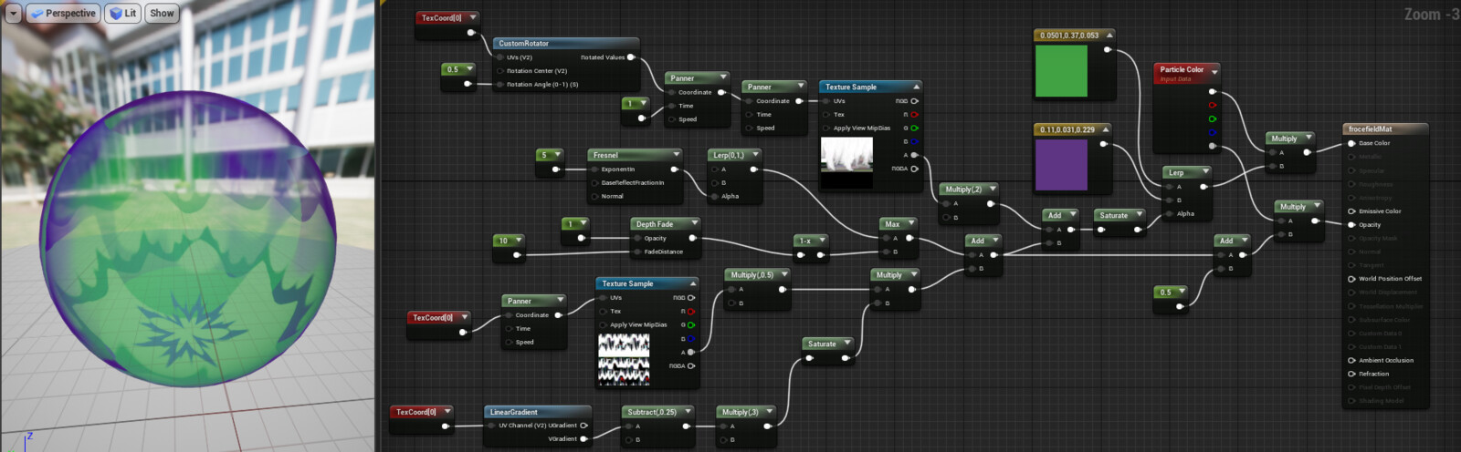 This material uses similar effects to the first, but uses alpha blending instead of being additive.