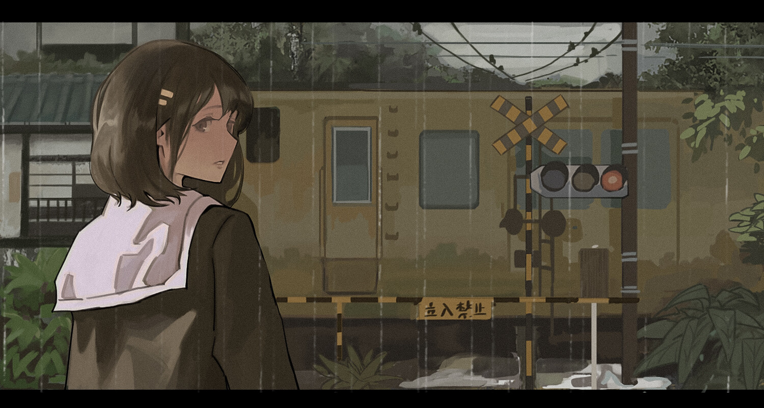 ArtStation - 電車を待っている少女