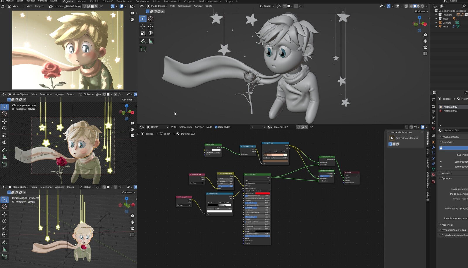 Espacio de trabajo en Blender.